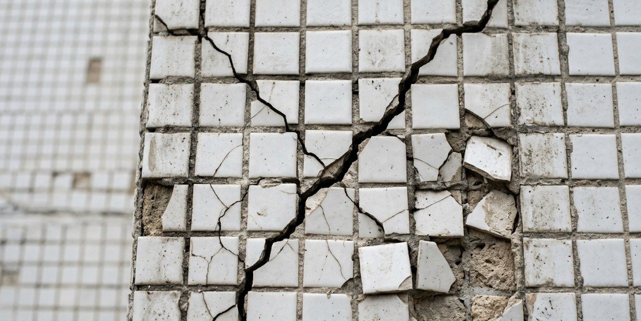 Fachada predial com sinais de deterioração em Belo Horizonte - trincas e patologias visíveis